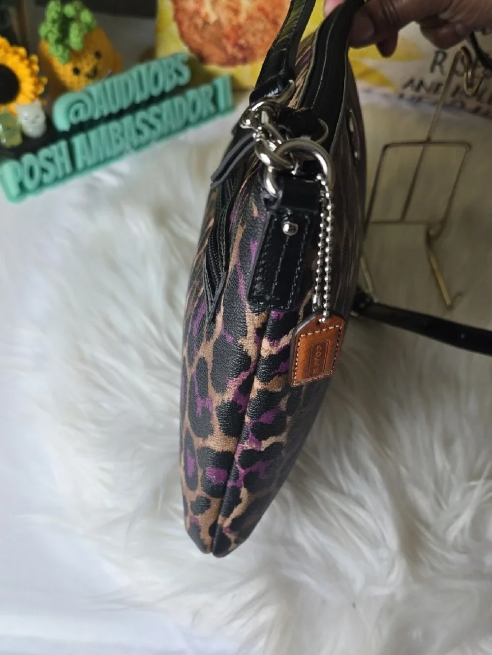 Coach OSCELOT Leopard Print Crossbody Purple, Tan And Black